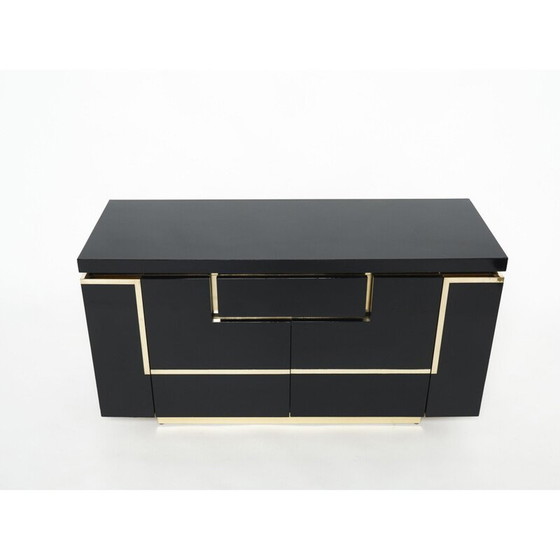 Image 1 of Vintage black lacquer and brass sideboard by Jean Claude Mahey for Roche Bobois, 1970