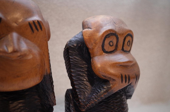 Image 1 of 2 Old Wise Monkeys Decorative Wooden Figures Solid