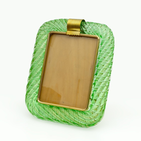 Image 1 of Barovier & Toso Mid-Century Modern Murano Glass Twisted And Brass Photo Frame