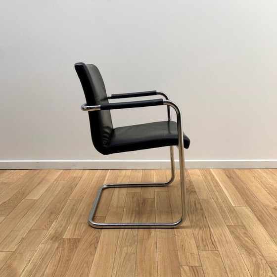 Image 1 of Vintage desk chair in black leather and chromed aluminum