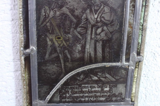 Image 1 of Stained glass window late 18th early 19th century on the theme of the dance of death