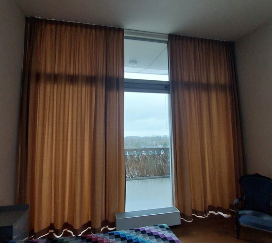 Image 1 of Elegant Caramel Gold Brown Curtains Two Parts Of 4 Meters High And 2.50 Meters Wide