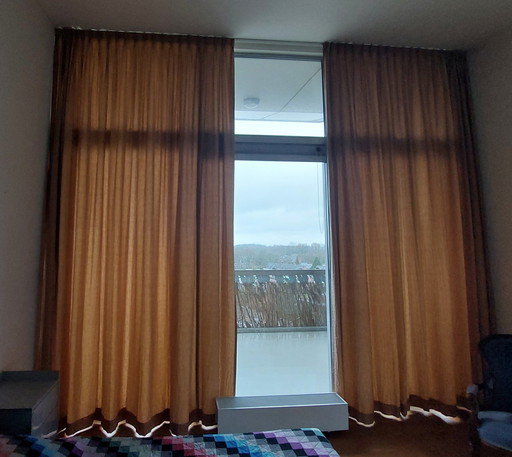 Elegant Caramel Gold Brown Curtains Two Parts Of 4 Meters High And 2.50 Meters Wide