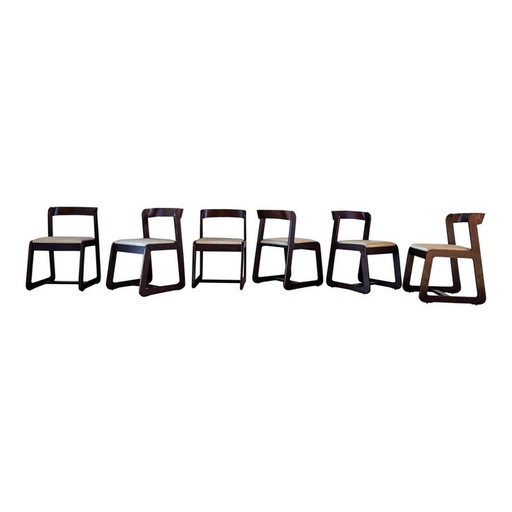 Set of 6 vintage Beech Dining Chairs by Mario Sabot, Italian 1970s