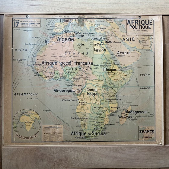 Image 1 of Vintage geographical map "Political Africa - n°17 ​​and 17 bis" by Vidal Lablache, 1930