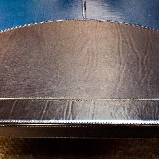 Image 1 of Poltrone vintage con pouf in pelle marrone di Giovanni Offredi per Saporiti, Italia 1970