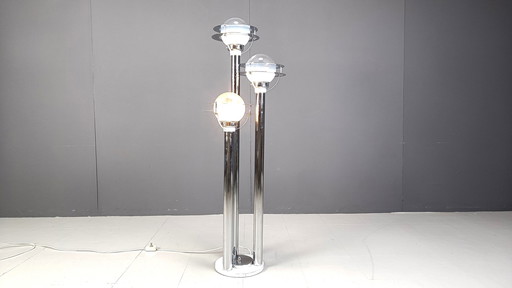 Lampadaire de l'ère spatiale en verre et chromé, 1970