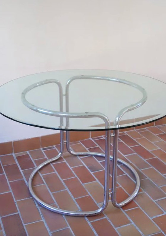 Image 1 of Round Chrome And Glass Space Age 80'S Table