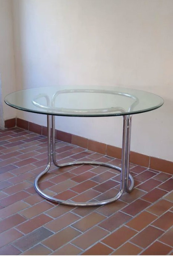 Image 1 of Round Chrome And Glass Space Age 80'S Table