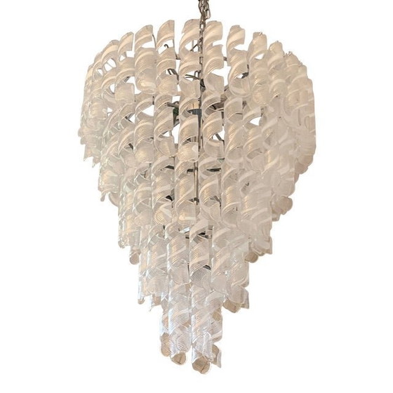 Image 1 of Transparent And White “Ricci” Murano Glass Chandelier