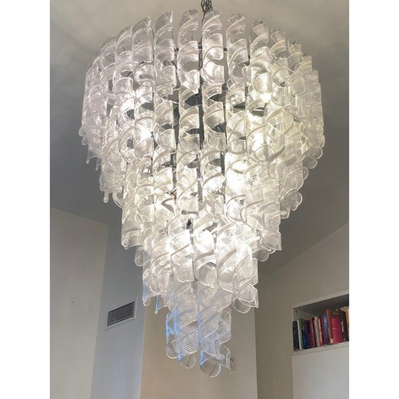 Image 1 of Transparent And White “Ricci” Murano Glass Chandelier