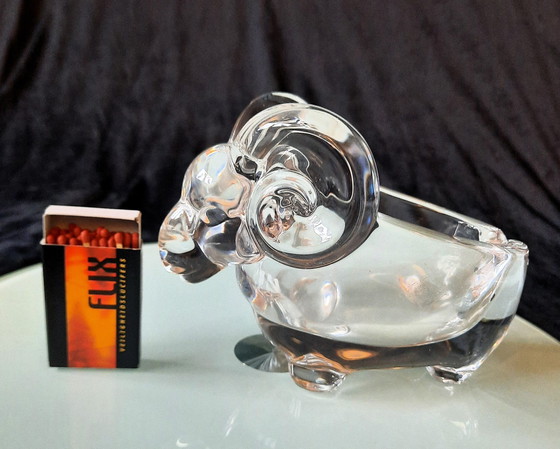 Image 1 of Vintage 1970/80 Crystal Aries Mark Art Vannes France Bowl, Trinket, Ashtray, Presse Paper, Sculpture