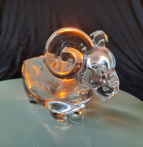 Image 1 of Vintage 1970/80 Crystal Aries Mark Art Vannes France Bowl, Trinket, Ashtray, Presse Paper, Sculpture