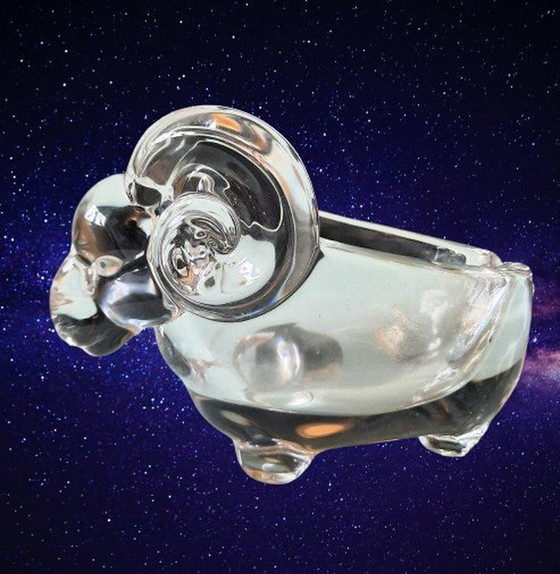 Image 1 of Vintage 1970/80 Crystal Aries Mark Art Vannes France Bowl, Trinket, Ashtray, Presse Paper, Sculpture