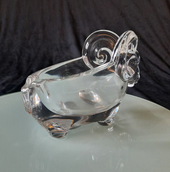 Image 1 of Vintage 1970/80 Crystal Aries Mark Art Vannes France Bowl, Trinket, Ashtray, Presse Paper, Sculpture