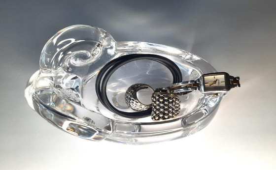Image 1 of Vintage 1970/80 Crystal Aries Mark Art Vannes France Bowl, Trinket, Ashtray, Presse Paper, Sculpture