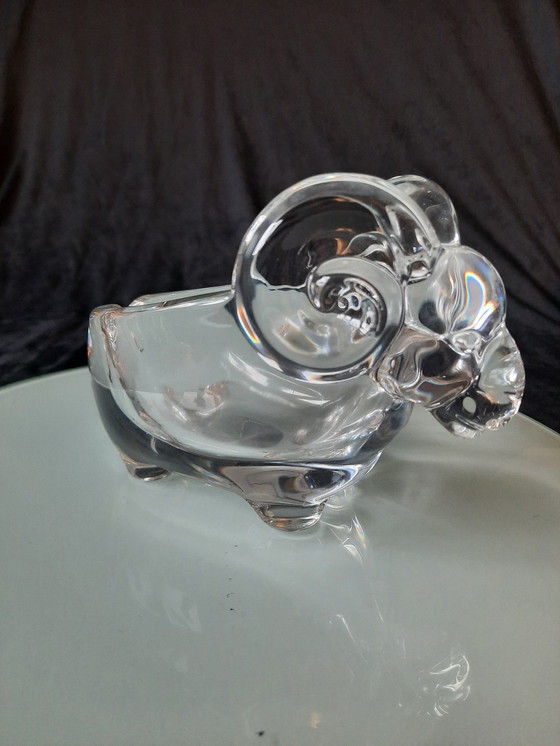 Image 1 of Vintage 1970/80 Crystal Aries Mark Art Vannes France Bowl, Trinket, Ashtray, Presse Paper, Sculpture