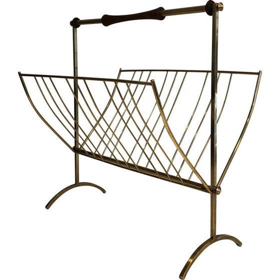 Image 1 of Vintage brass and wood magazine rack, 1960