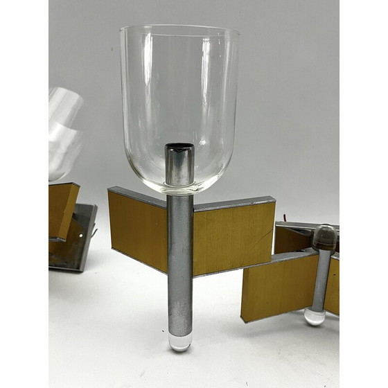 Image 1 of Set of 8 vintage brass and chrome wall lights for Sciolari, Italy 1970