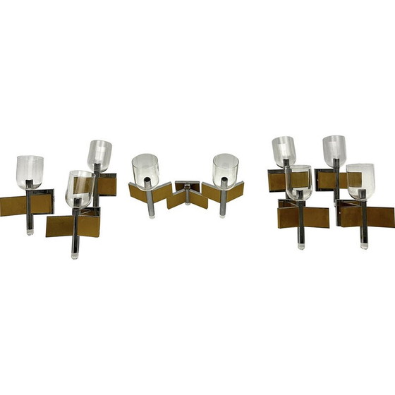 Image 1 of Set of 8 vintage brass and chrome wall lights for Sciolari, Italy 1970