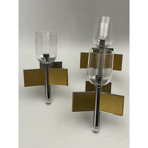 Image 1 of Set of 8 vintage brass and chrome wall lights for Sciolari, Italy 1970