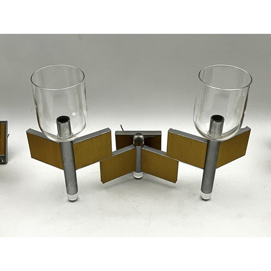 Image 1 of Set of 8 vintage brass and chrome wall lights for Sciolari, Italy 1970