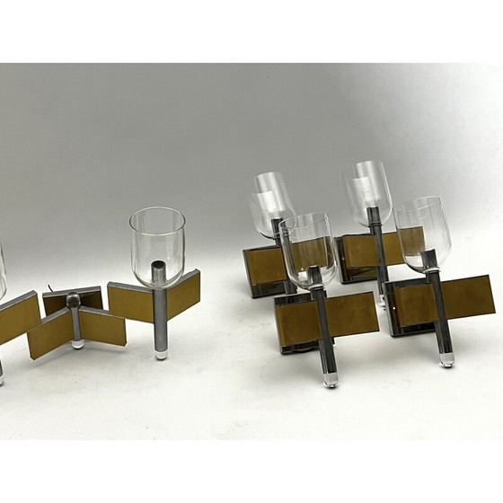 Image 1 of Set of 8 vintage brass and chrome wall lights for Sciolari, Italy 1970