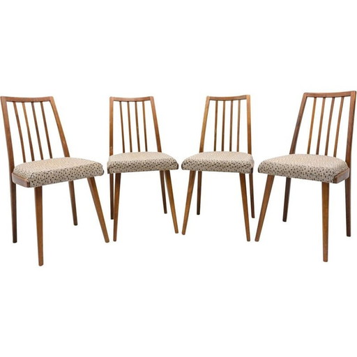Set of 4 mid century beech wood dining chairs, Czechoslovakia 1960s
