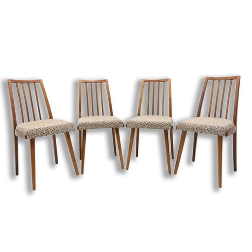Set of 4 mid century beech wood dining chairs, Czechoslovakia 1960s