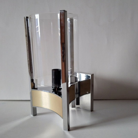 Image 1 of Lampada da parete triangolare vintage in ottone e vetro di Gaetano Sciolari