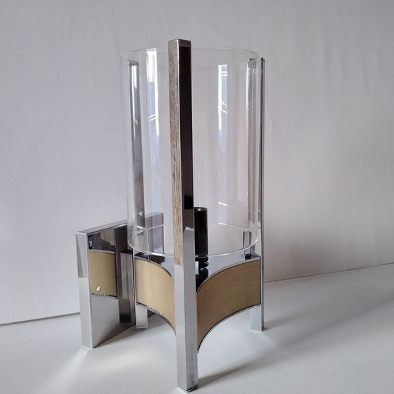 Image 1 of Lampada da parete triangolare vintage in ottone e vetro di Gaetano Sciolari