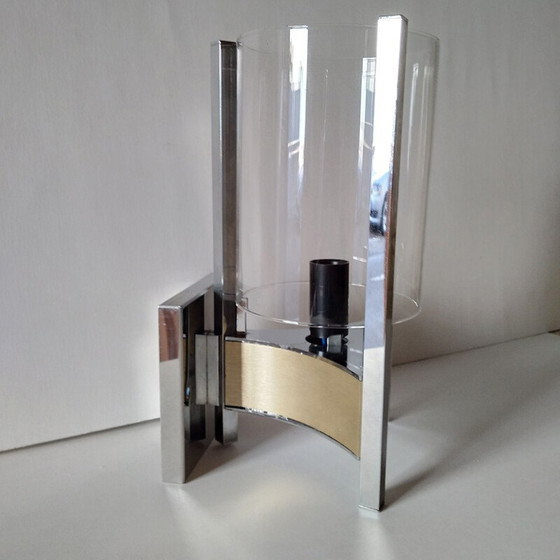 Image 1 of Lampada da parete triangolare vintage in ottone e vetro di Gaetano Sciolari