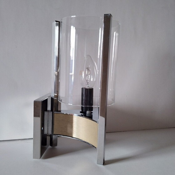 Image 1 of Lampada da parete triangolare vintage in ottone e vetro di Gaetano Sciolari