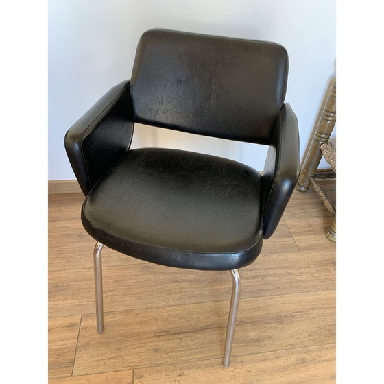 Image 1 of Vintage armchair in black skai, 1960