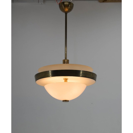 Image 1 of Vintage Bauhaus chandelier in patinated brass by Ias, Czechoslovakia 1930s
