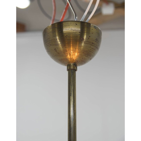 Image 1 of Vintage Bauhaus chandelier in patinated brass by Ias, Czechoslovakia 1930s