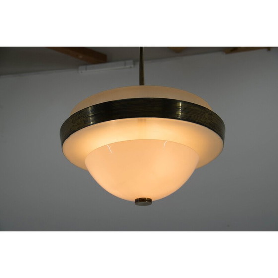 Image 1 of Vintage Bauhaus chandelier in patinated brass by Ias, Czechoslovakia 1930s