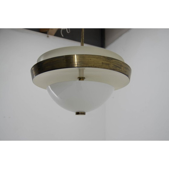 Image 1 of Vintage Bauhaus chandelier in patinated brass by Ias, Czechoslovakia 1930s