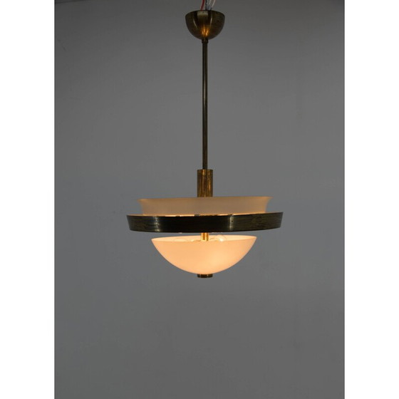 Image 1 of Vintage Bauhaus chandelier in patinated brass by Ias, Czechoslovakia 1930s