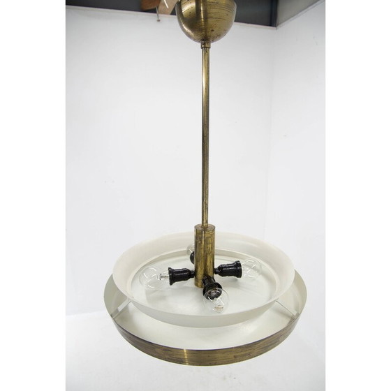 Image 1 of Vintage Bauhaus chandelier in patinated brass by Ias, Czechoslovakia 1930s
