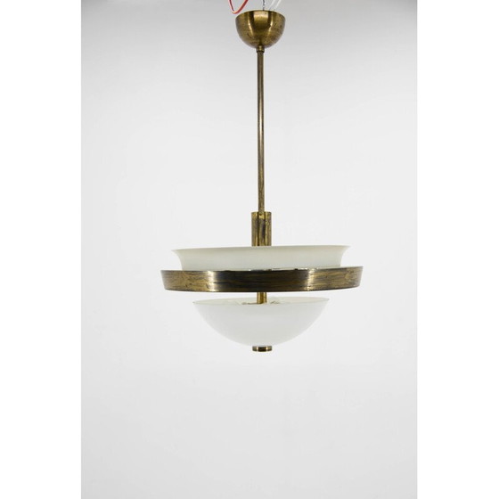 Image 1 of Vintage Bauhaus chandelier in patinated brass by Ias, Czechoslovakia 1930s
