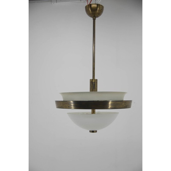 Image 1 of Vintage Bauhaus chandelier in patinated brass by Ias, Czechoslovakia 1930s