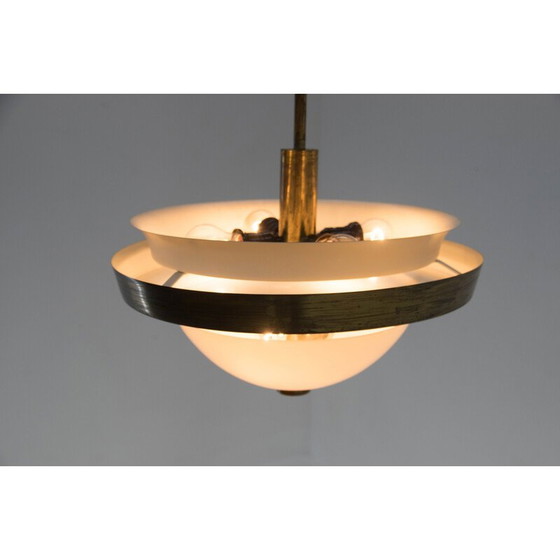 Image 1 of Vintage Bauhaus chandelier in patinated brass by Ias, Czechoslovakia 1930s