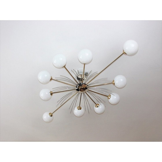 Image 1 of Lampadario vintage in ottone e vetro, anni '70