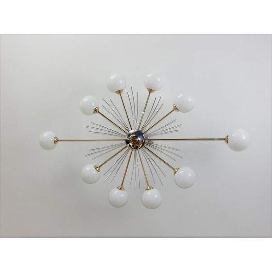 Image 1 of Lampadario vintage in ottone e vetro, anni '70