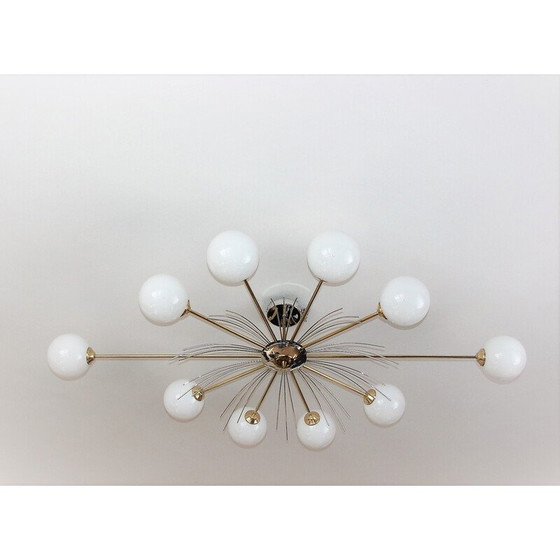 Image 1 of Lampadario vintage in ottone e vetro, anni '70