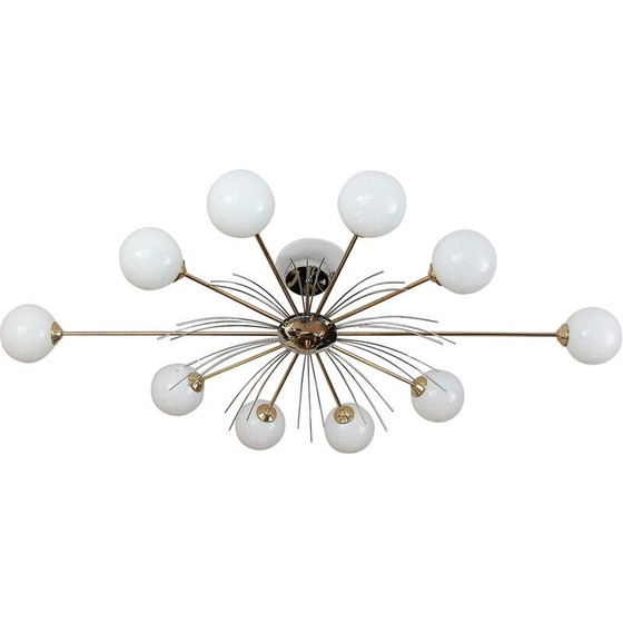 Image 1 of Lampadario vintage in ottone e vetro, anni '70