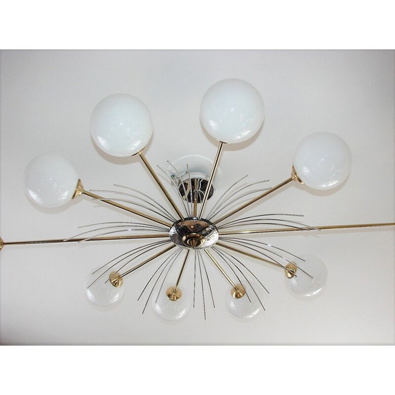 Image 1 of Lampadario vintage in ottone e vetro, anni '70