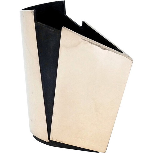 Jarrón vintage de bronce con trabajo ácido de Esart Italia para Spirale, 1970