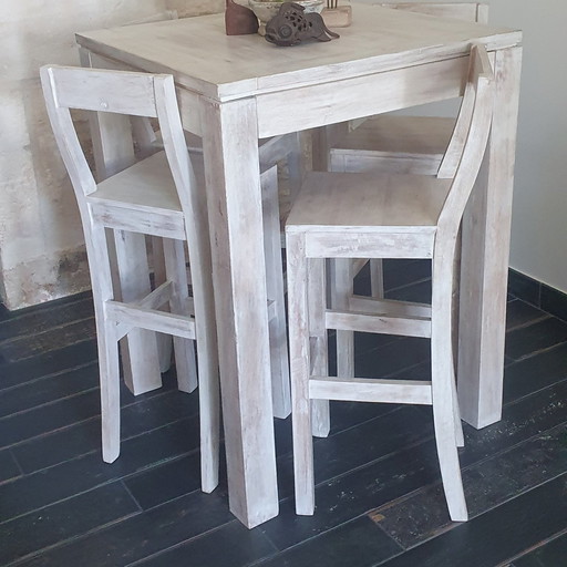 Stand Eater + 4 High Chairs Solid Wood